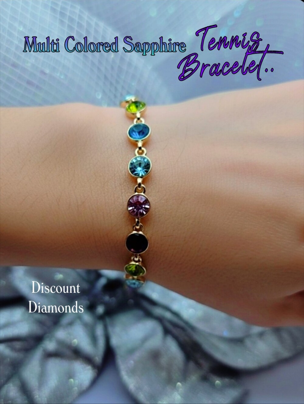 Multi Colored Sapphire Tennis Bracelet 18K Gold Plating 925
